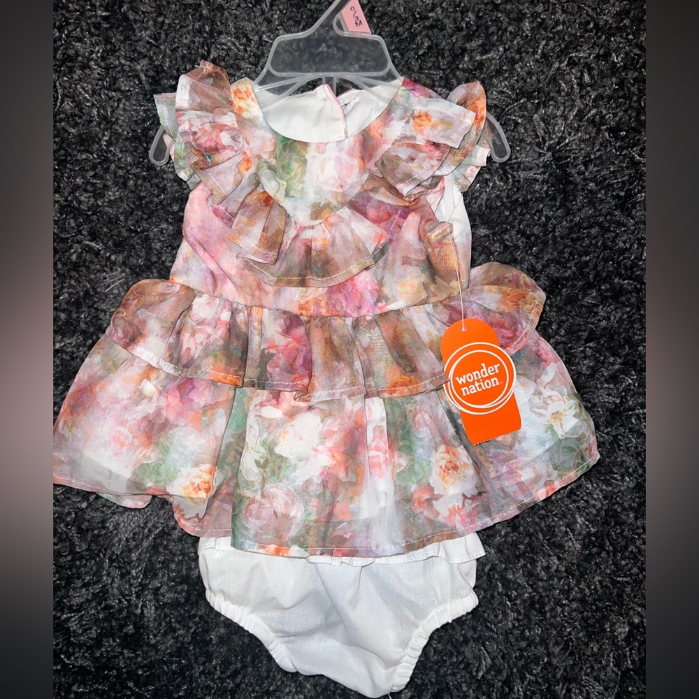 Wonder Nation Pink and White ruffle dress with diaper cover